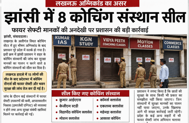 लखनऊ हादसे के बाद झांसी प्रशासन की बड़ी कार्रवाई, झांसी में 8 कोचिंग सेंटरों पर ताला