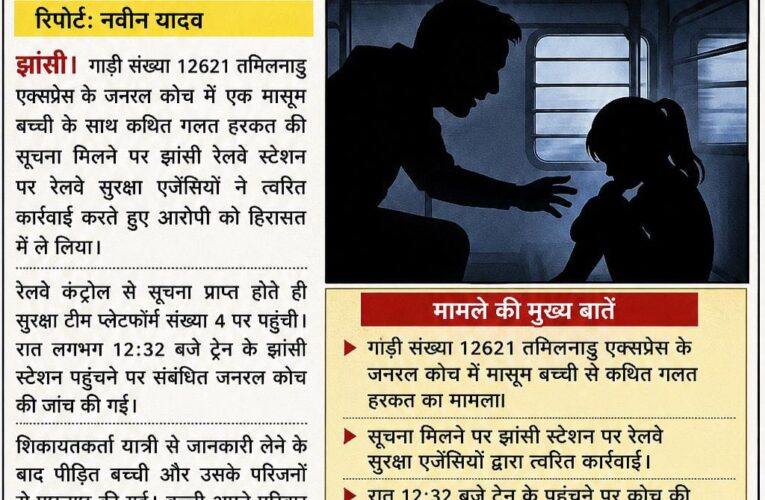 चलती तमिलनाडु एक्सप्रेस में मासूम से कथित गलत हरकत, झांसी में आरोपी गिरफ्तार
