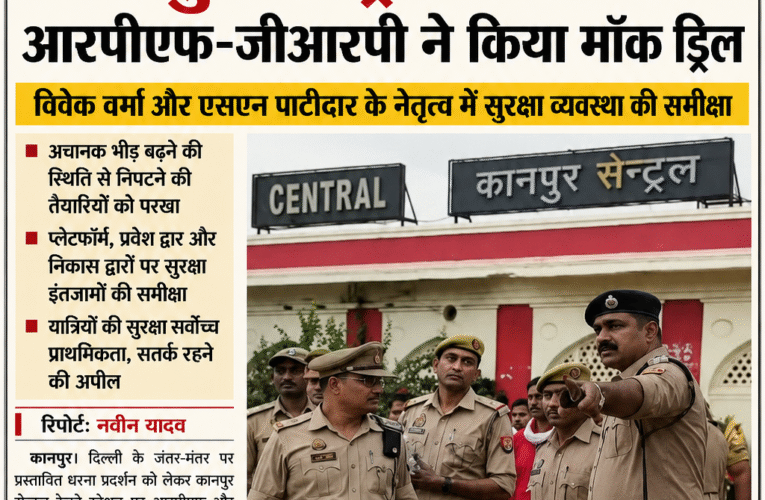 जंतर-मंतर पर धरना प्रदर्शन को लेकर कानपुर सेंट्रल पर आरपीएफ-जीआरपी सतर्क विवेक वर्मा और एसएन पाटीदार के नेतृत्व में सुरक्षा व्यवस्था की समीक्षा, मॉक ड्रिल कर तैयारियों को परखा