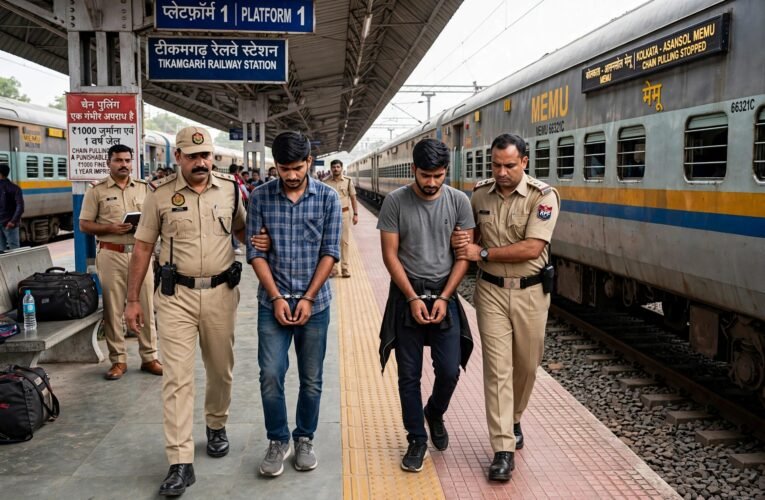 ललितपुर थाना आरपीएफ ने यात्री को पकड़कर की कार्रवाई, ट्रेन में चेन खींचने का मामला टीकमगढ़ स्टेशन पर दस मिनट तक प्रभावित रही यात्री गाड़ी, रेलवे सुरक्षा बल ने युवक को मौके पर पकड़ा