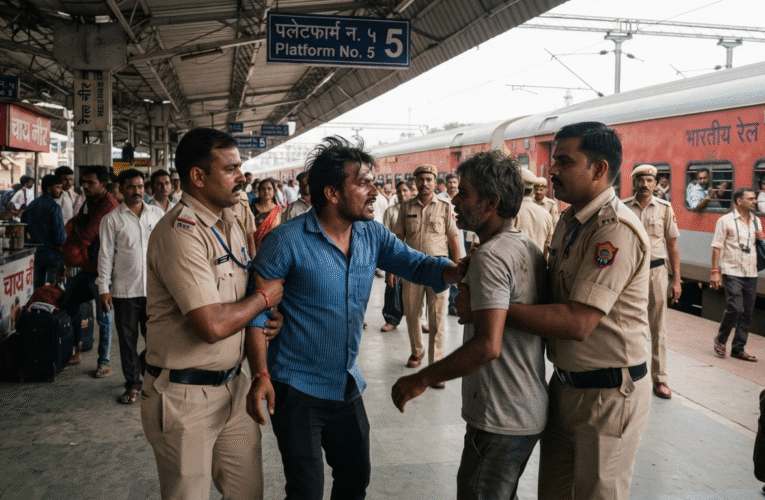 वीरांगना लक्ष्मीबाई झांसी रेलवे स्टेशन प्लेटफॉर्म पांच पर दो लोगों में हाथापाई, पुलिस पहुंचते ही मामला शांत सूत्रों के अनुसार विवाद के बाद दोनों पक्षों में हुआ समझौता