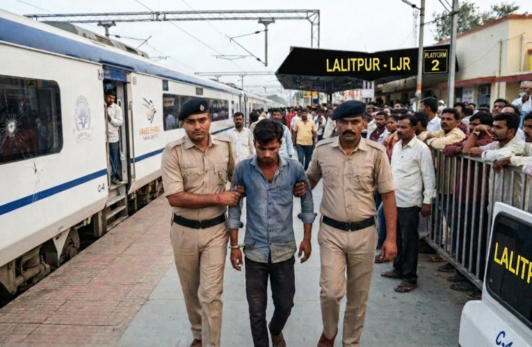 वंदे भारत पर पत्थरबाजी मामले में ललितपुर आरपीएफ ने आरोपी पकड़ा  16 अगस्त की घटना के बाद रेलवे सुरक्षा बल और स्थानीय पुलिस की कार्रवाई, सीसीटीवी फुटेज से हुई पहचान