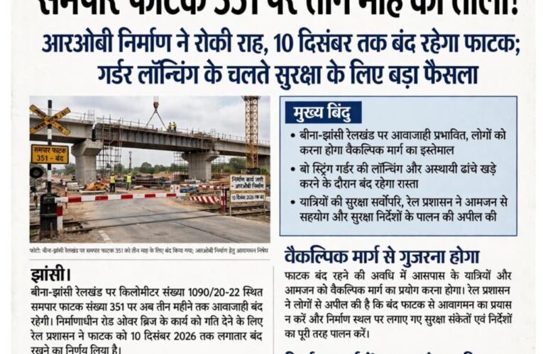 समपार फाटक 351 पर तीन माह का ताला! आरओबी निर्माण ने रोकी राह, 10 दिसंबर तक बंद रहेगा फाटक; गर्डर लॉन्चिंग के चलते सुरक्षा के लिए बड़ा फैसला