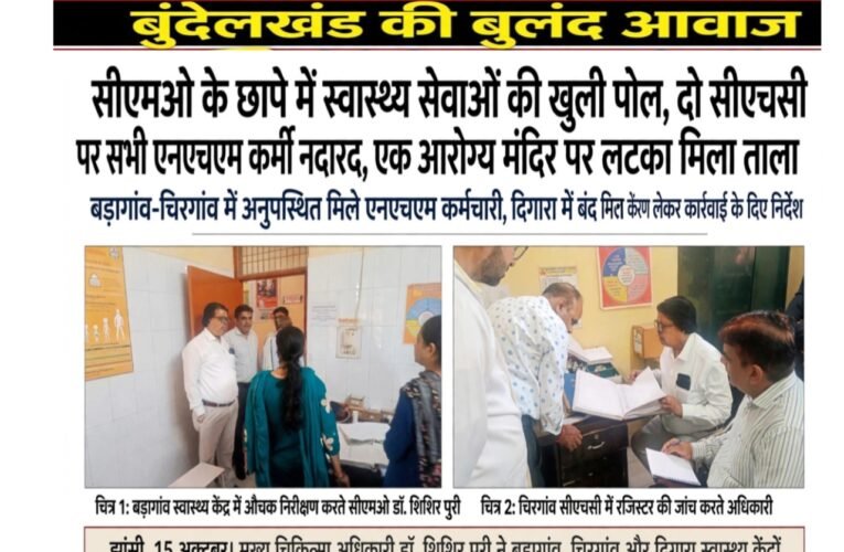 सीएमओ के छापे में स्वास्थ्य सेवाओं की खुली पोल, दो सीएचसी पर सभी एनएचएम कर्मी नदारद, एक आरोग्य मंदिर पर लटका मिला ताला